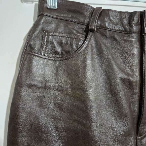 Margaret Godfrey Brown Leather High Waisted Straight Leg Pants Women's Size 8 - Picture 5 of 10